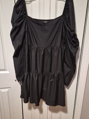 SHEIN Black Puff-Sleeve Tiered Mini Dress